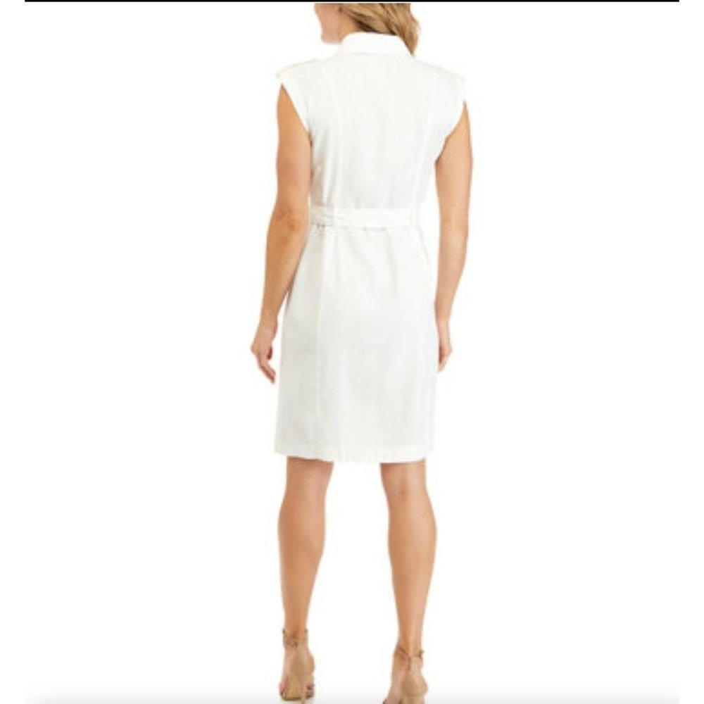 Calvin Klein Womens Cap Sleeve Collared Button Front Dress White 6 - Picture 5 of 12